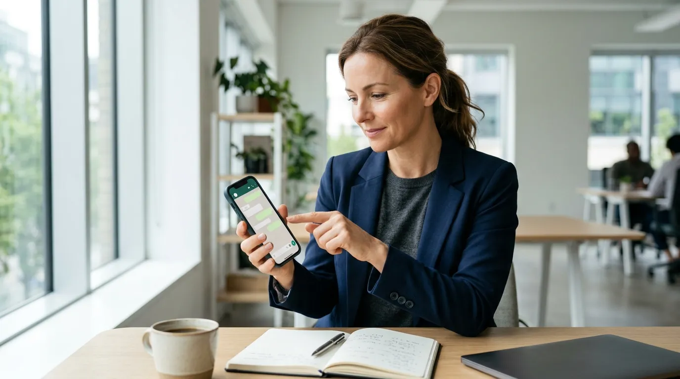 Person checking a WhatsApp conversation with potential customers on their phone