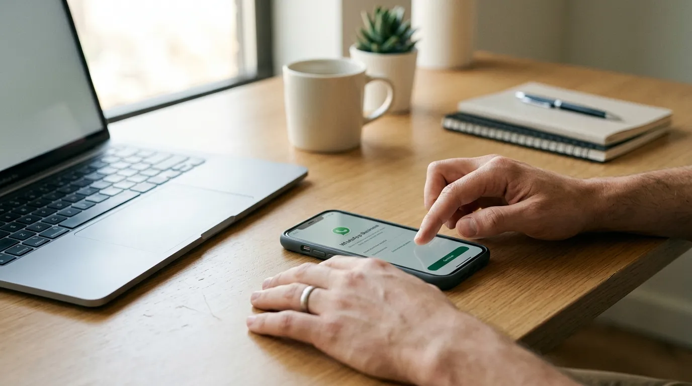 Persona verificando WhatsApp Business con un número virtual en el móvil